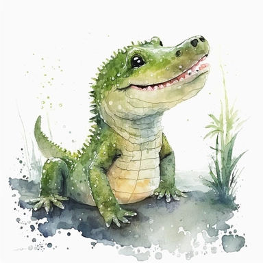 cute baby smiling Alligator, Watercolor, Clipart, high quality, white background, clear details
