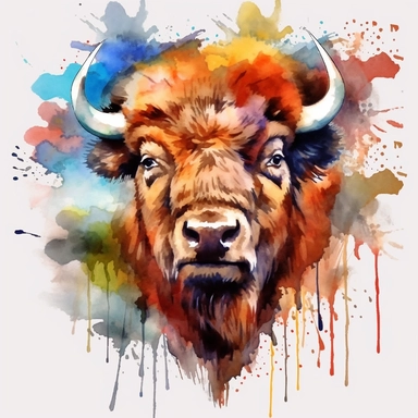 american bison oil painting watercolor clipart graffiti
