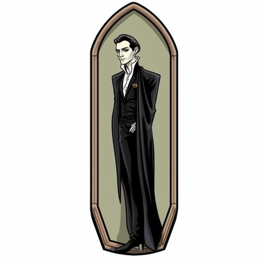 clipart, white background, one image, Gothic Cool Sticker Dark, coffin, male vampire tarot,