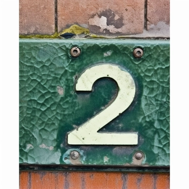 clipart illustration, realistic, photorealism, photo, extreme close-up, house number 2, enamel, street sign, Germany,