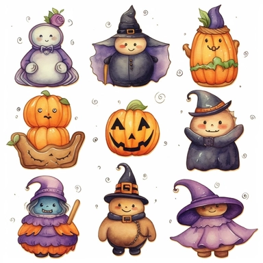 whimsical watercolour cute clip art Halloween decorated cookies