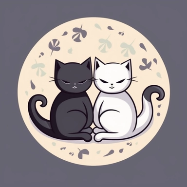 Combine the whimsical charm of funny cat clipart with the symbolic concept of the Yin and Yang symbol, creating a unique and visually appealing composition. Craft a realistic representation of a Yin and Yang symbol formed by two cute and funny cats. Begin by illustrating two cats in contrasting poses and expressions, one representing the Yin (dark) side and the other representing the Yang (light) side. Pay attention to the details of their fur, eyes, and facial features to achieve a realistic po