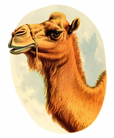 Vintage 1920 Portrait of Camel Head Illustration , Chromolithograph, Die Cut, 1920s Illustration, Vintage, Chromolithograph, Colorful, Antique, Ephemera, Clipart, 8k, Isolated on white