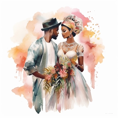 foue wedding watercolor clipart with african couple
