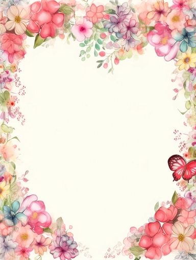 frame for poster, narrow vignette along the sides and the corners of the picture, little cute wild bright clipart flowers like hearts vignette, soff pastel blank center of the picture,