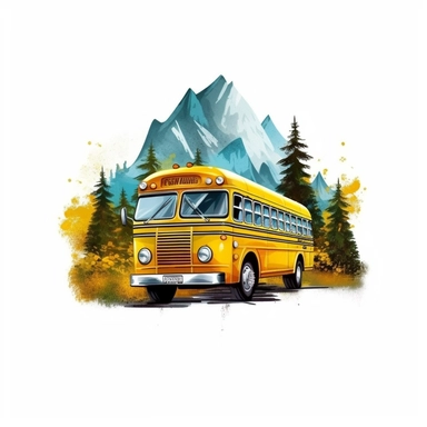 School Bus With Natural View, Realistic Clipart, Logo Design, High Quality, White Background