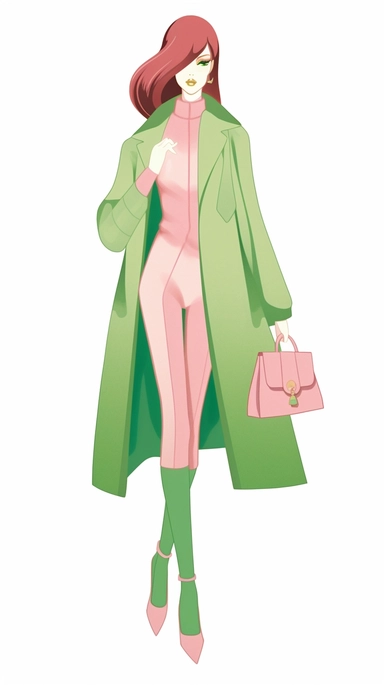 Faceless clipart, Boss girl clipart, Fashion illustration, woman clipart, Look Clipart, Fashion clipart, woman clipart, pink and green toned, royal, cartoon, painting