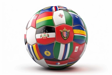 Soccer ball with national flags on grass over white background. World countries football championship. 3D illustration with copy space. Including clipping path. background vector art painting illustration