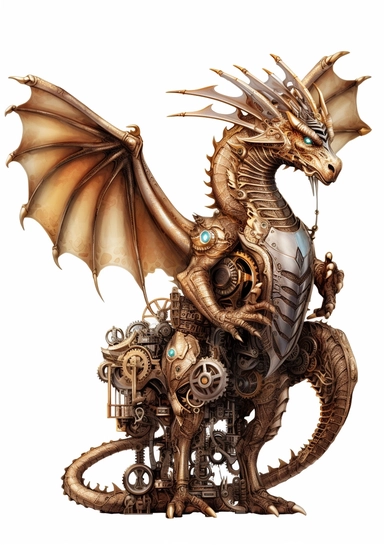 Steampunk Dragons Clipart, high quality, lots of details, white background, full body, hyper quality - 8K, white background
