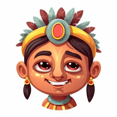 fantasy happy cute indian face, cartoon, clipart, mascot, isolated on white background