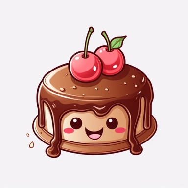 kawaii, single chocolate cake clipart, white background, svg, eps