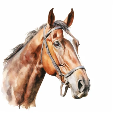 Watercolour cute thoroughbred horse, head only, beautiful details, ultra detailed, ultra photo real intricate detailed, high definition, graphic clipart, hyper realistic, detailed, white background