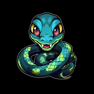 cute cartoon snake clipart, black background,--no cut off edges