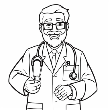 doctor, for kids, white, tool, simple, minimalistic, minimal, all black and white for coloring book, isolated, line art, printable outline art, digital art, clip art, only outerlines, black lines,