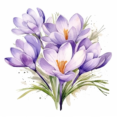 Watercolor crocus flowers bouquet Clipart, white background, no text