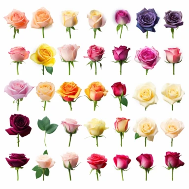 collection of individual roses flower clipart on a white background