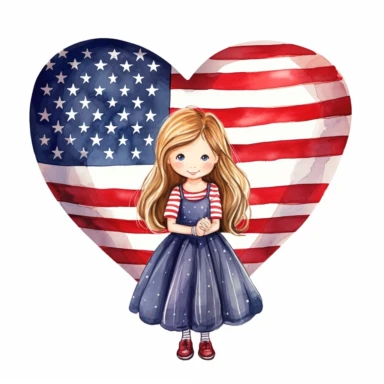 a heart independence day u.s.a. super-cute , Perfect for nursery art and children's book illustration style, simple, cute, full color, clipart, watercolor illustration, single object, white background for removing background
