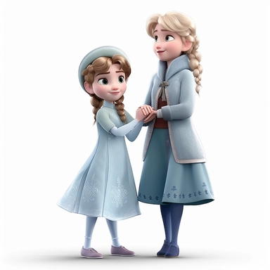 Disney Style,frozen animation, Style frozen, frozen characters, full body front view, Pixar Style, Disney style, full body, playing in snow, Frozen Clipart, Elsa and olaf, happy