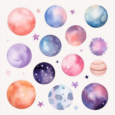 clipart stars and planets magic mood watercolor clipart pastel colors isolated white backgroud 4k