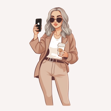 ,digital stickers, businesswoman, working, iphone, fashion, french, Monday, productive, cartoon realistic, clipart, minimalistic, aesthetic, rose pastel , brown pastel