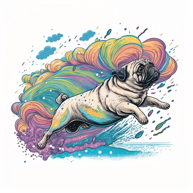 flying pug hawaiian colourful anime manga kawaii cute vibrant clipart trippy vivid