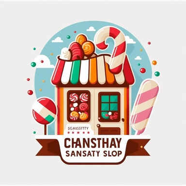 vector sticker design, Christmas Candy Shop clipart, white background, flat colors