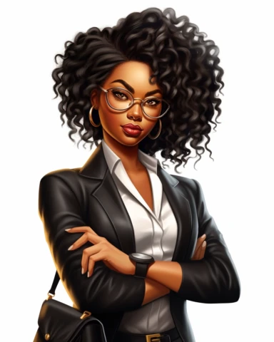 black woman, ceo boss Boss lady black girl clipart, white background