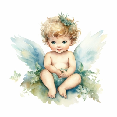 watercolor cherub clipart with a fairy, no text