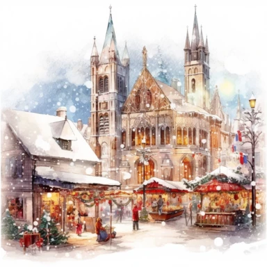 An intricately detailed watercolor clipart illustration displaying an ultra-realistic [specific design idea, like street Christmas market  ], isolated on a white background, in the style of ultra-detailed watercolor clipart illustrations, HDR watercolor clipart illustrations, 32K watercolor clipart illustrations, hyperrealistic watercolor clipart illustrations, ultra-intricate watercolor clipart illustrations, high-resolution watercolor clipart illustrations, high-definition watercolor clipart i