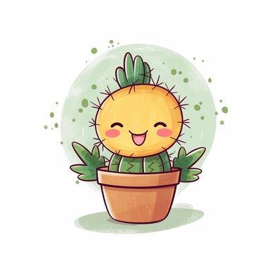 Embrace the summer spirit with an adorable clipart illustration featuring a cute cactus in a vibrant cartoon style against a clean white background. Picture a delightful cactus with a smiling face and lively eyes, radiating the joyful vibes of the season. Utilize a bright and lively color palette, featuring shades of vibrant greens, sunny yellows, and playful pops of colors like pinks or oranges, to capture the vibrant essence of a summer day. Enhance the composition with elements like sunglasse