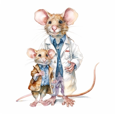 a doctor mouse dad, detailed, hd, watercolor, clipart, white background