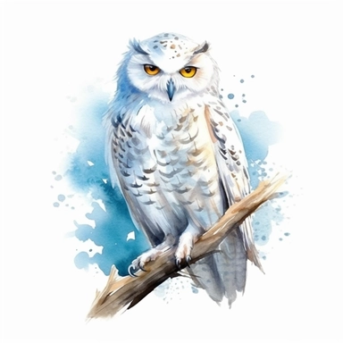 watercolor illustration of a beautiful and white cute Owl in nature clipart, in the style of realistic watercolor paintings, realistic, detailed, bright colours, white background, clipart, detailed