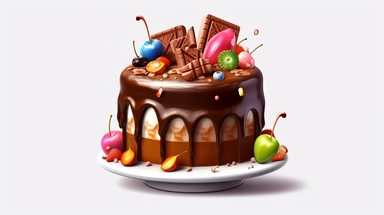 a chocolate cake with frosting and decorations cartoon, detailed, clip art, white background 8k, UHD,