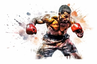 Watercolor, Generate an image of a boxer dodging punches and counter-attacking clipart, hd, on a white background, spaced out