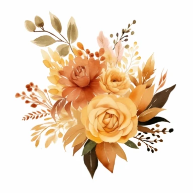 watercolor Vintage flowers, orange yellow and brown hues, autumn vibes, clipart on a white background