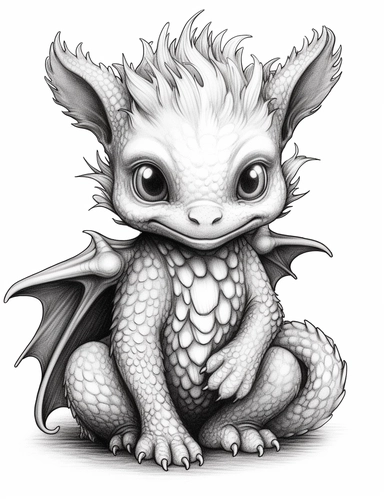 clipart of a cute baby dragon coloring page, in the style of gothic realism, chinapunk, oshare kei, elaborate borders, furry art, tinycore