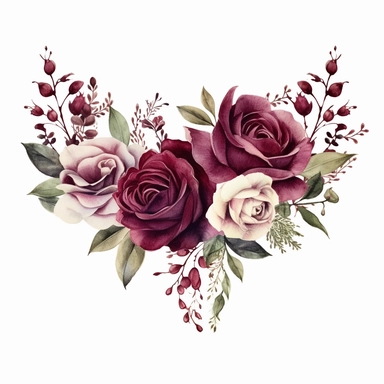 Watercolor dark Burgundy Roses Clipart, flower boarder