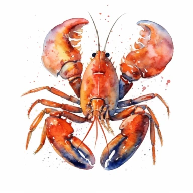 Lobster logo watercolor,simple Watercolor, hyper realistic, white background, white margins, 16k, ultra detailed clipart, cut out image, hand - drawn, whimsical manhwa style, ultra HD, sharp and clean art