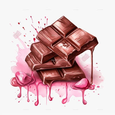 High Detail clipart of pink Chocolate, no lines, no outlines, clipart, featured on dribble, american Dinner clipart, minimalist, computer vector graphic design clip art, watercolor illustration clipart, watercolour clipart, watercolor illlustration for Recipe Books, book illustration, print on demand image, PNG tranparent background