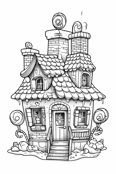 gingerbread house, clip art, coloring page, simple, line art, isolated on white background