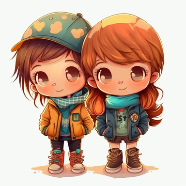 clipart of boy and girl bestfriends Simple cute beauty 8k 4d high quality
