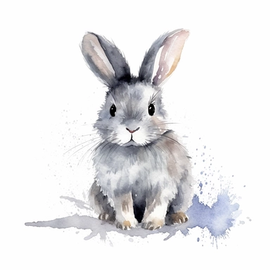 Cute gray furry bunny rabbit isolated on white background. Watercolor effect. Vector illustration. Clipart