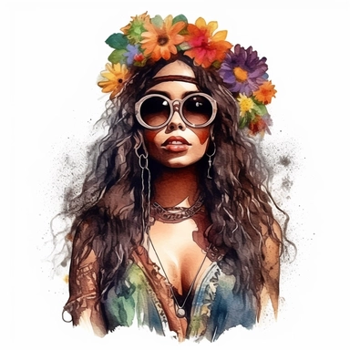 watercolor, hippie black woman, clipart