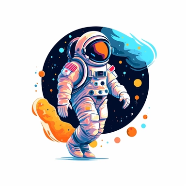 astronaut, blue colors, Clipart Design, white background, vector illustration, flat vector, rounded forms, vibrant colors, colorful, Figma, dribbble, Adobe Illustrator