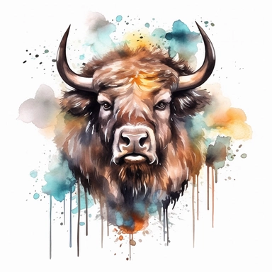 american bison oil painting watercolor clipart graffiti