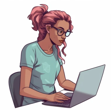 clipart a cute hot pastel woman software developer working on her laptop Disnay style