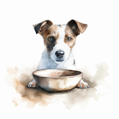 Watercolor dog bowl clipart, white isolated background, space out, hd