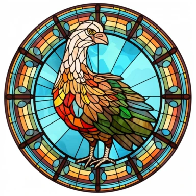 round stained glass turkey clipart, white background