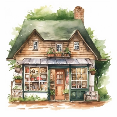 Watercolor Cottagecore Bookstore Clipart