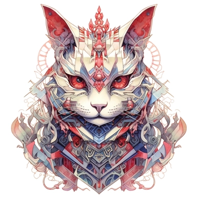 Maneki-neko, Domestic Shorthair, joyful, origami In the style of Brian Froud & Alan Lee, clipart, complex design, dreamy color, white contour, white background only